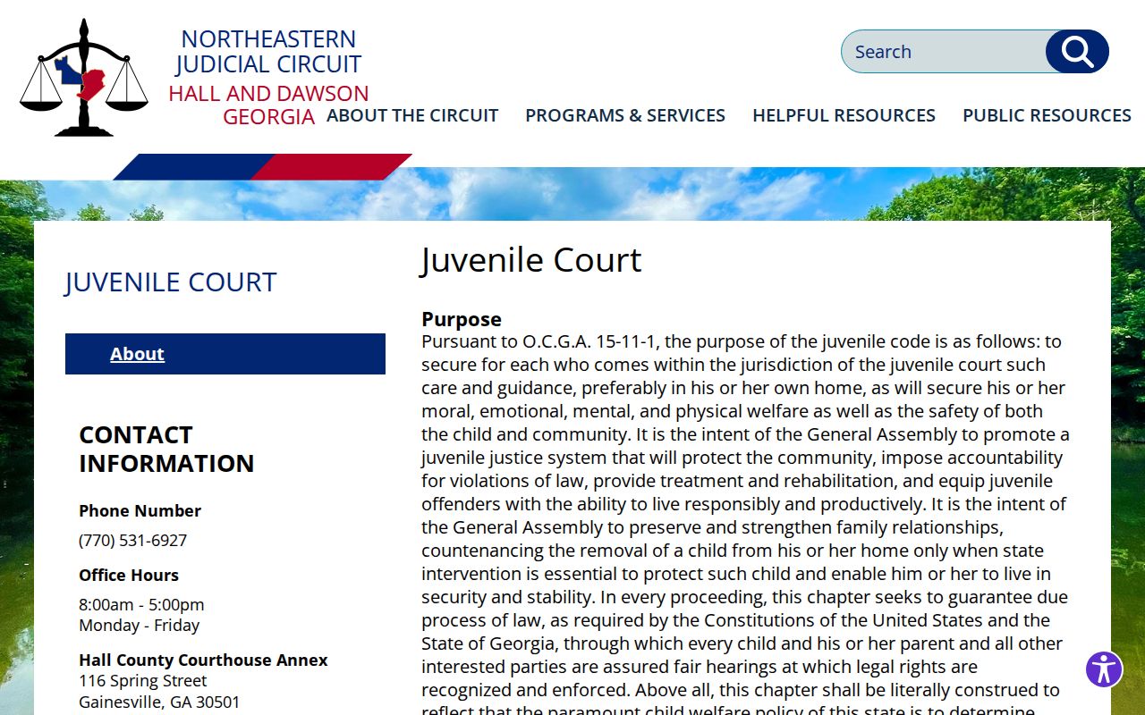 Northeastern Judicial Circuit Juvenile Court information for Hall County case access