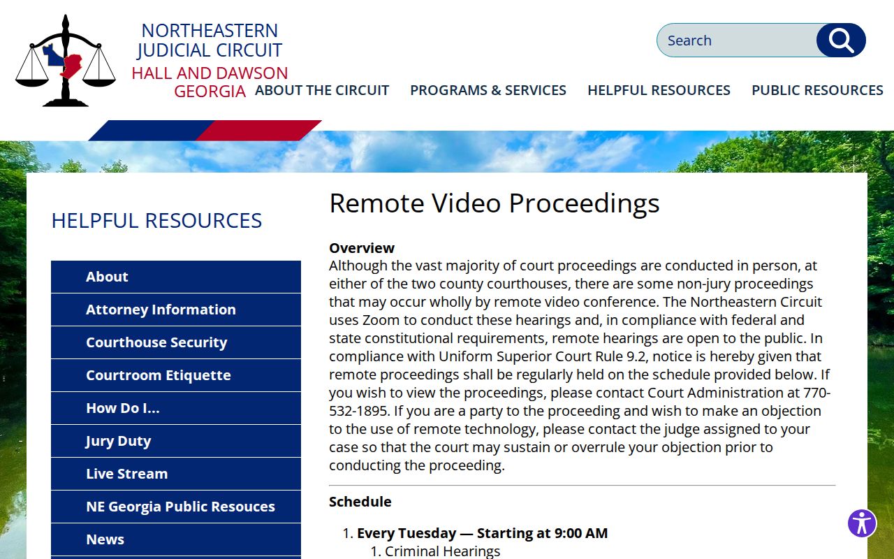 Hall County court dates remote video proceedings