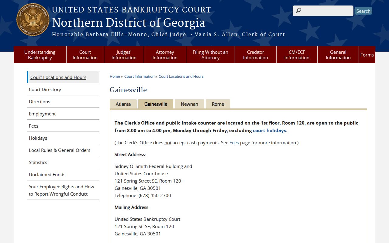 Official federal Bankruptcy Court Gainesville access page