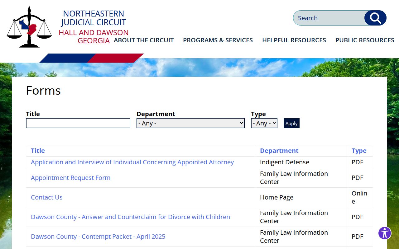 Official NEJC court forms page for county-level Oakwood matters