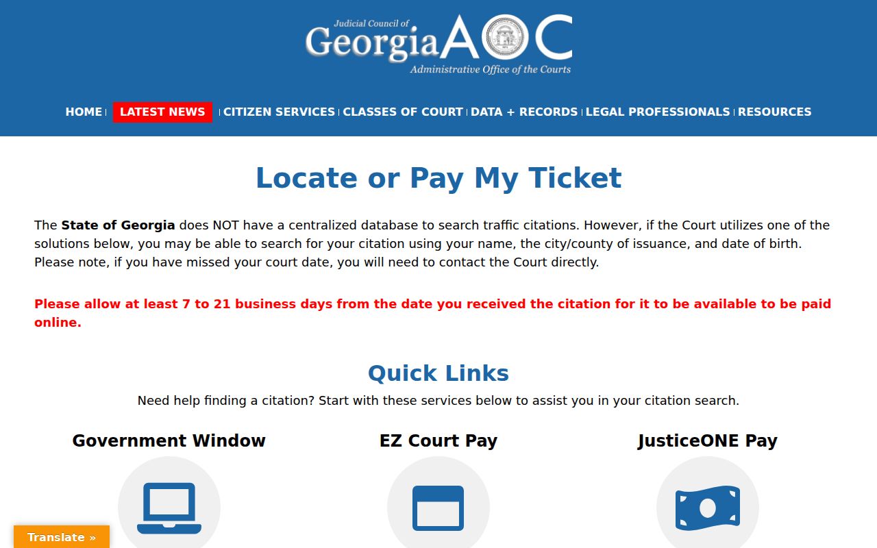 Georgia Courts guidance for locating Hall County and municipal traffic tickets